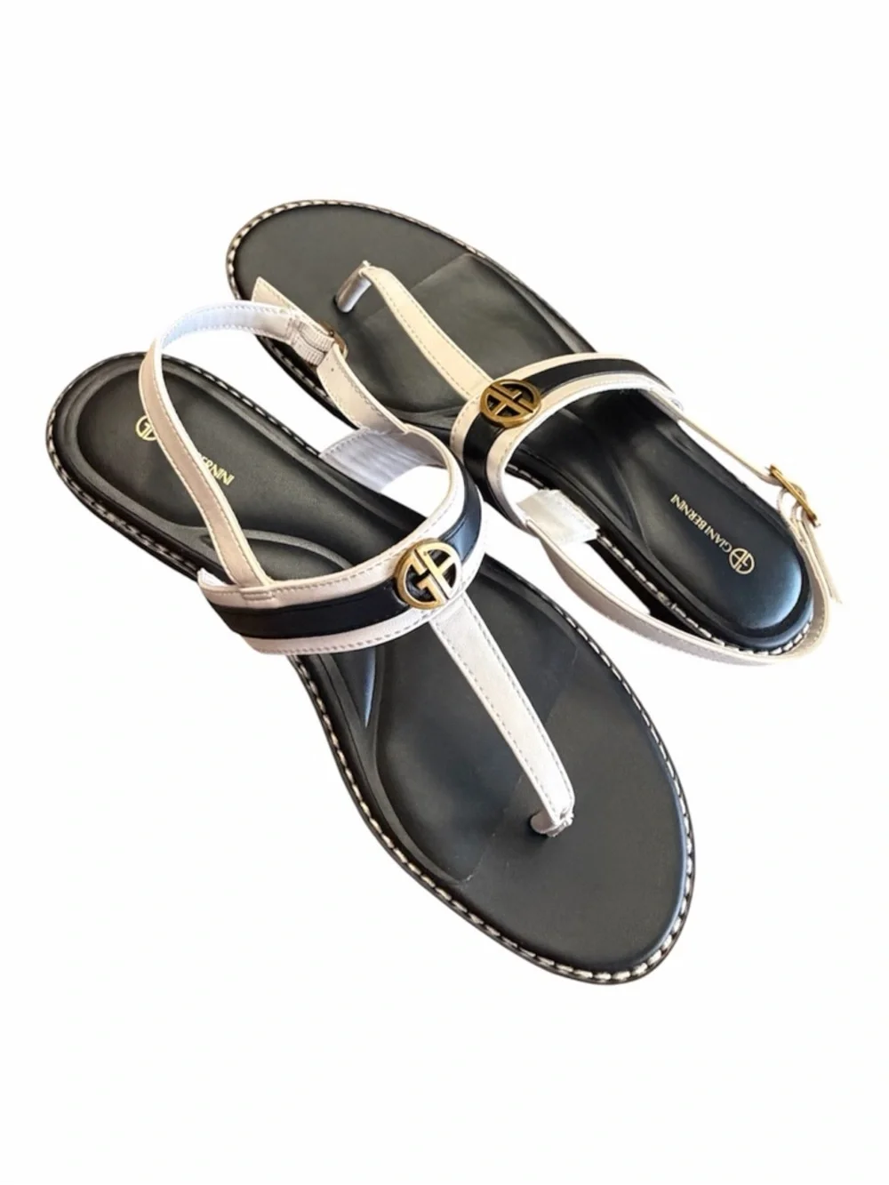 Giani Bernini/Nayelli Black & White Slingback Thong 10020645800, size 10M